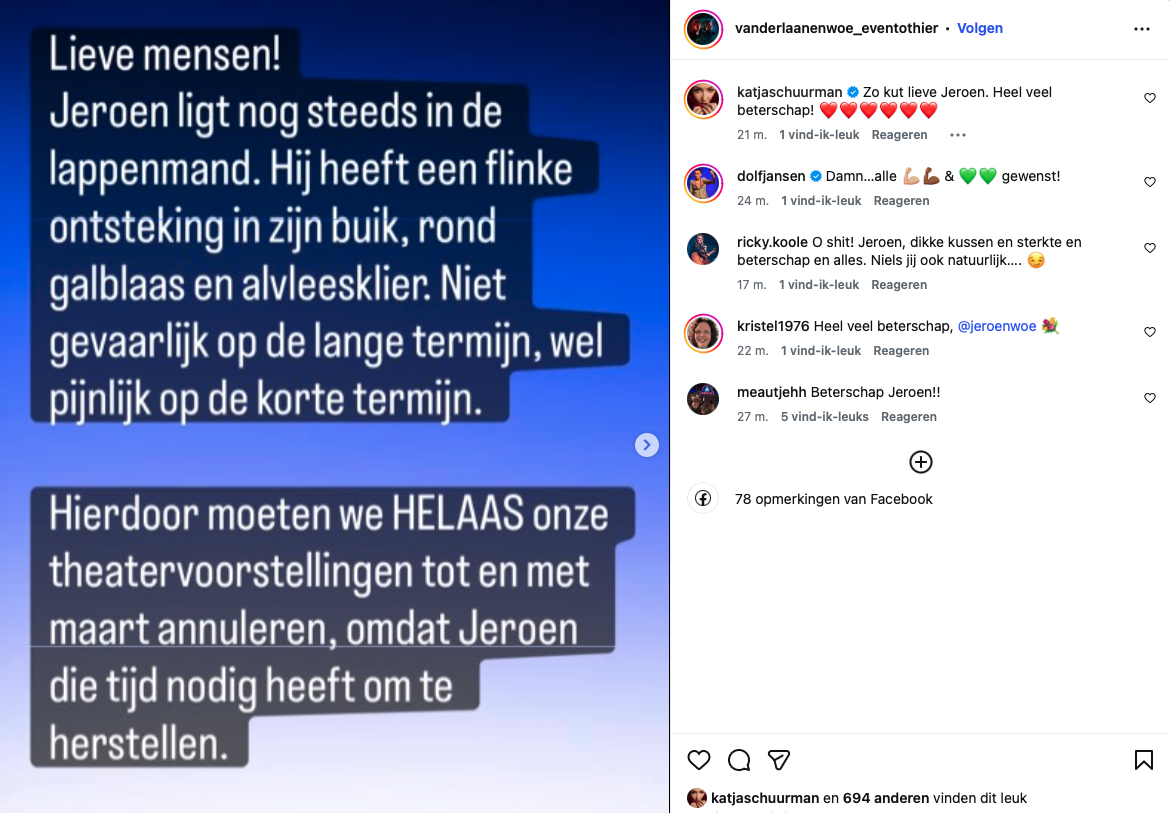 Jeroen Woe is ziek